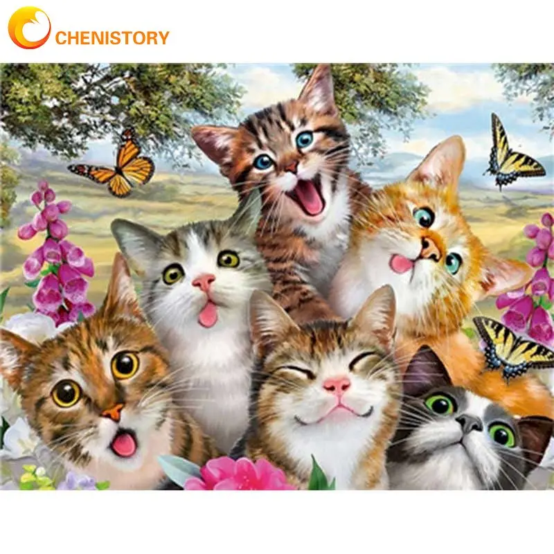 

CHENISTORY Cats Family Animal Paint By Numbers Acrylic Paints Draw On Canvas HandPainted Home Decoration Framed Wall Artcraft