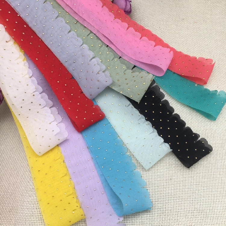 

3*95cM Golden point Chiffon Ribbon for Wedding Invitation Bouquets Handmade Party Gift Wrapping 5 pieces