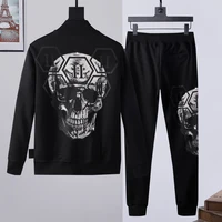 plein top brand autumn and winter new 2 piece mens sports and leisure suits hot drilling skull zipper tide brand pp suit mens