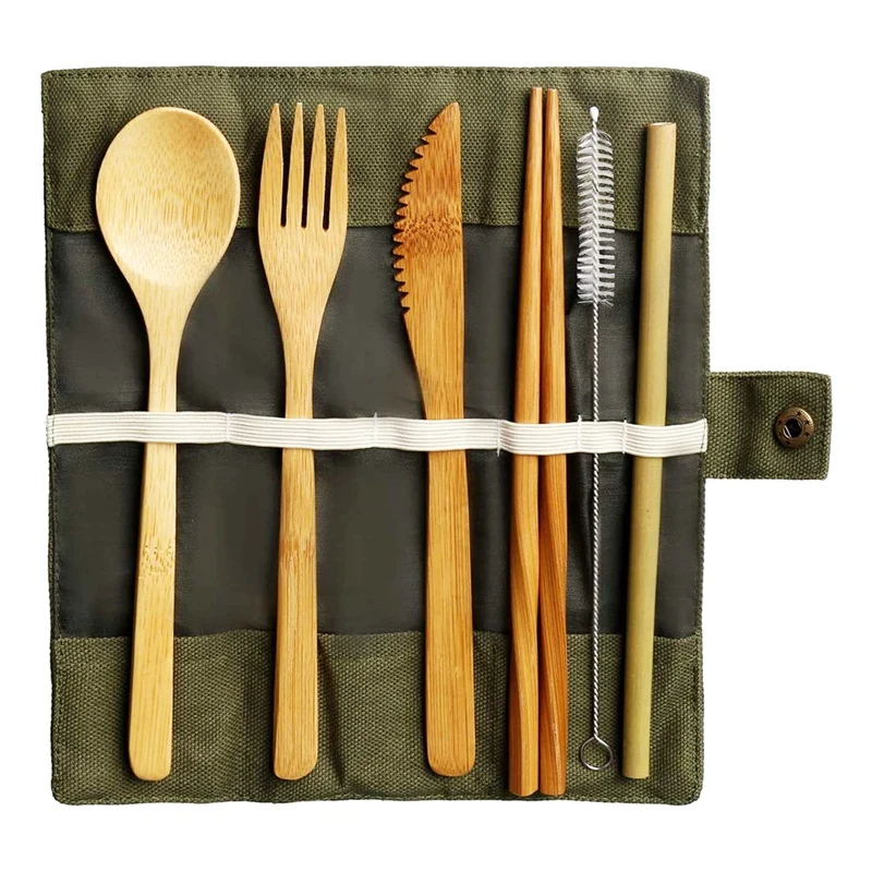 Многоразовые бамбуковые столовые приборы дорожный набор наружная портативная