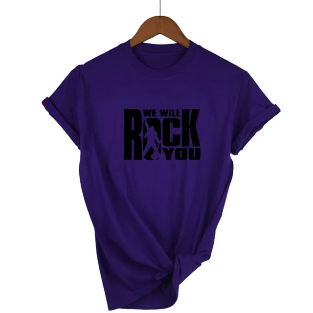 Purple-B We Will Rock You Женская Футболка Летний стиль королева рок группа футболка короткий рукав хлопок рок-ролл женские топы - Цвет: Purple-B