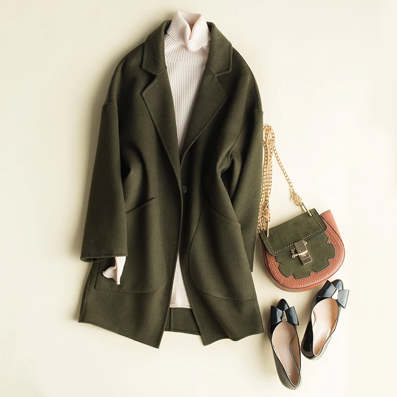 

BARESKIY Women's Coat Women's Lapel Cashmere Knit Coat Slim Solid Color Wool Coat Coat Fashion Korean Short Thick Warm Jacket