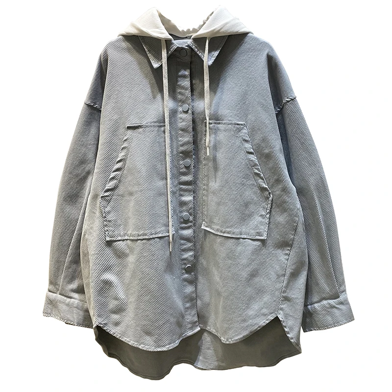 

2021 Spring Detachable Hooded Handsome Jacket Women's Loose Mid-Length Workwear Jacket