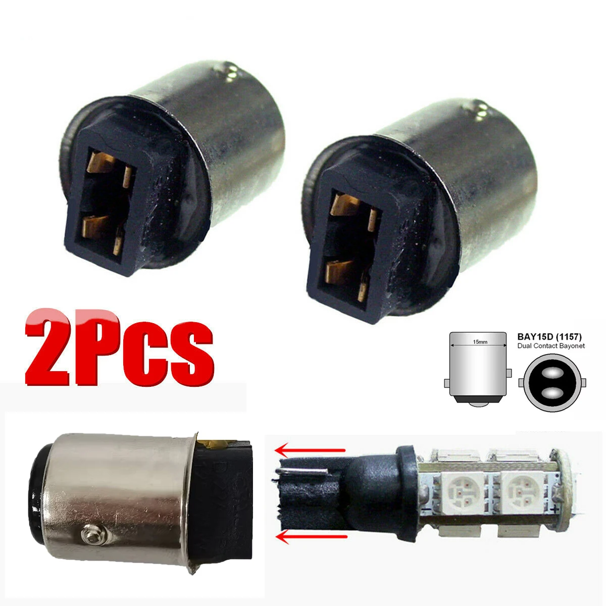 

2Pcs T10 W5W 168 194 to 1157 BAY15D Two Contact 1156 Ba15s LED Light Lamp Bulb Base Converter Adapter Transformer Socket