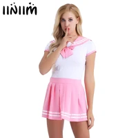iiniim women adult babies clothing open crotch school girls sexy romper with mini pleated skirt cosplay costumes party clubwear