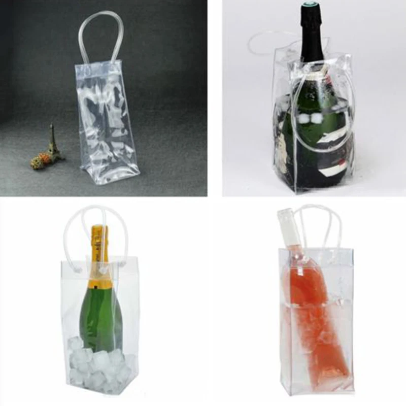 

PVC Transparent Ice Bag Wine Clear Ice Wine Bags Beer Champagne Bucket Drink Bottle Cooler Chiller Foldable Carrier 28*20*10cm
