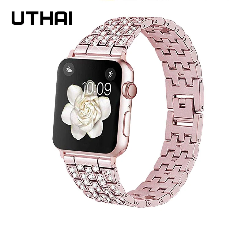 Ремешок UTHAI P70 для Apple Watch 1/2/3 40 мм 38 из нержавеющей стали с бриллиантами | Наручные