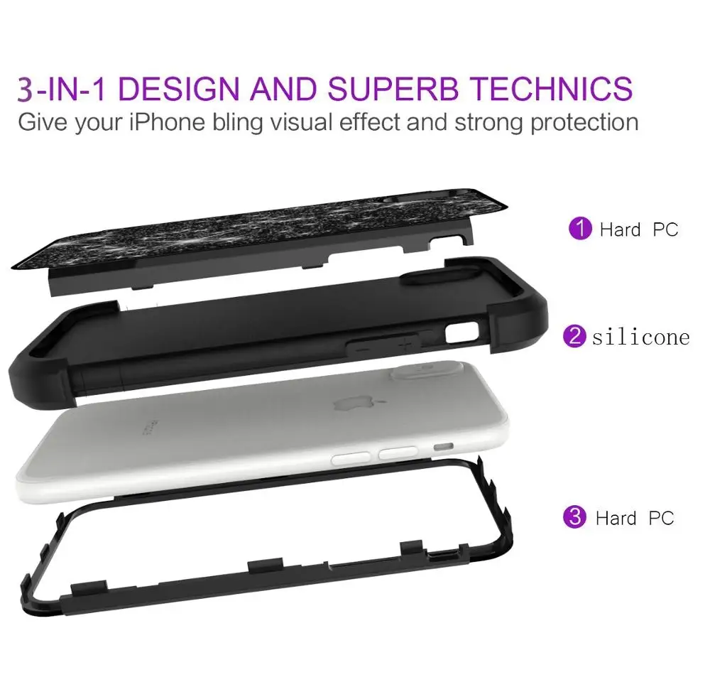 Гибридный 3D Блестящий бронированный чехол для iPhone 8 6 6S 7 Plus X XS Max XR десять
