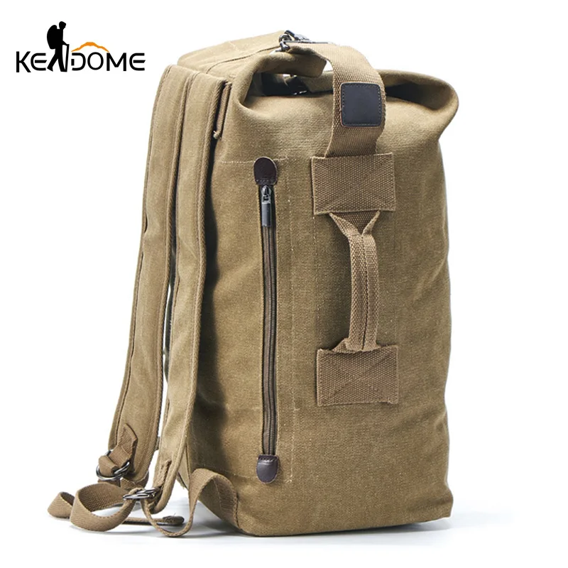 

Men Military Backpack Tactical Bag Travel Climbing Handbag Army Bags Canvas Foldable Bucket Cylinder Shoulder Pack Sports XA129D