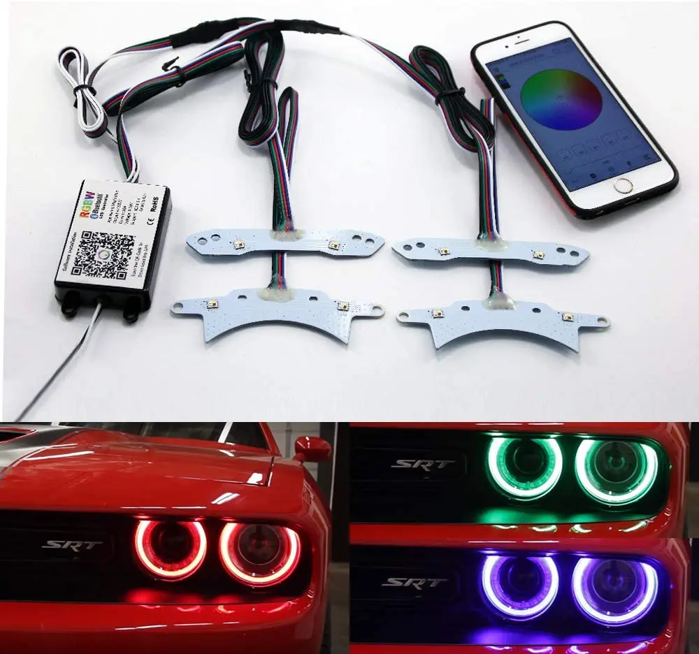 

New Daytime Running Light for Dodge Challenger 2015-2018 RGBW DRL Headlight Led Boards w/Bluetooth Controller