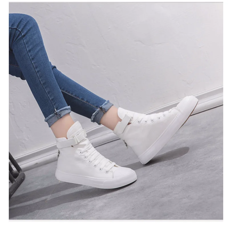 

Women's Vulcanize Shoes White Sports Sneakers Female Casual Shoes Tenis Feminino Women High Top Flat Zapatos Mujer Black