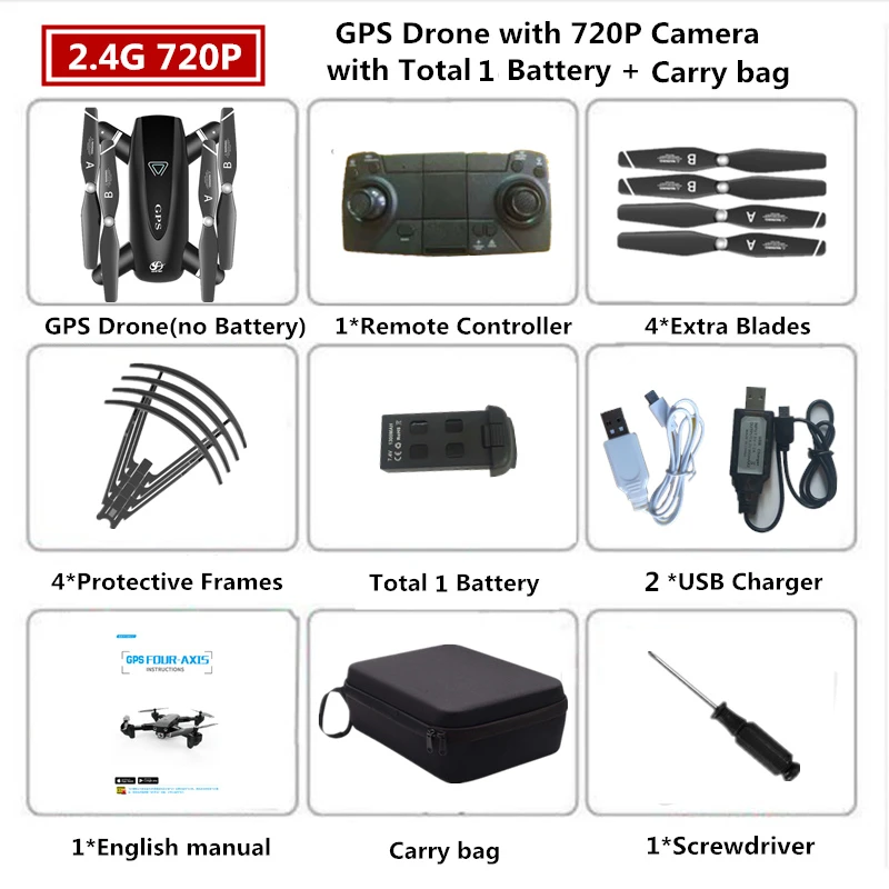 720P 2.4G Carry Bag1 S167 RC Дрон с GPS 4K Квадрокоптер с 4 K/1080 P 5G WiFi FPV HD широкоугольная камера складной Квадрокоптер Дрон VS E58 SG906 F11 XS812 - Цвет: 720P 2.4G Carry Bag1