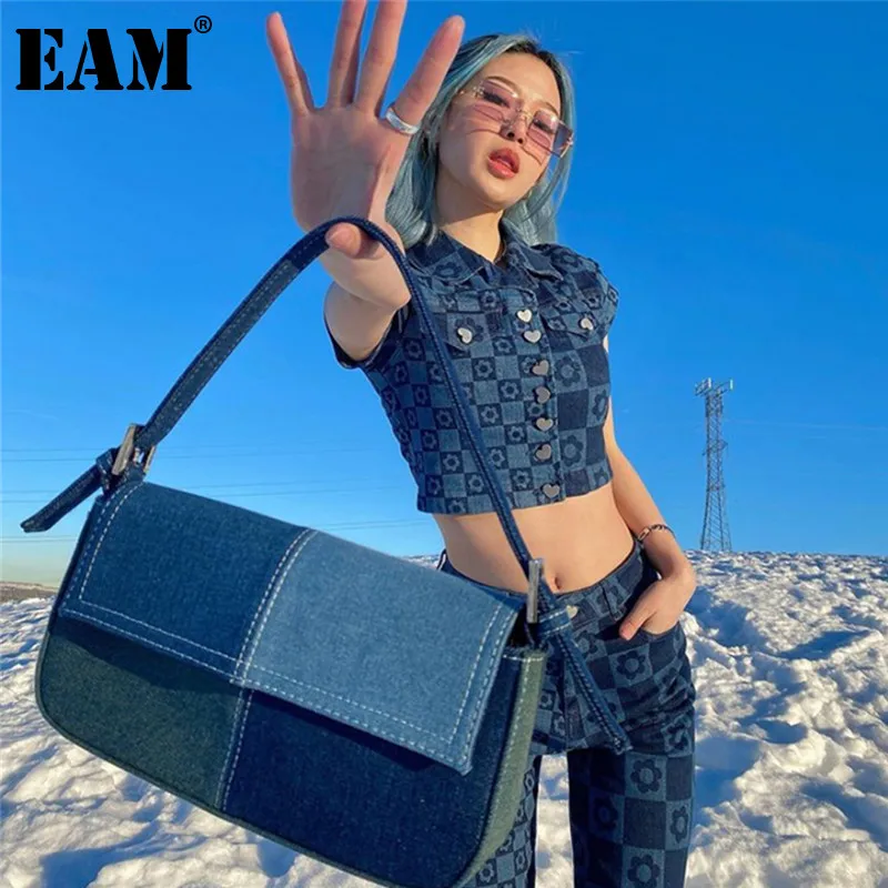 

Женская джинсовая сумка [EAM], черная сумка на одно плечо из денима, 18A6150, 2021