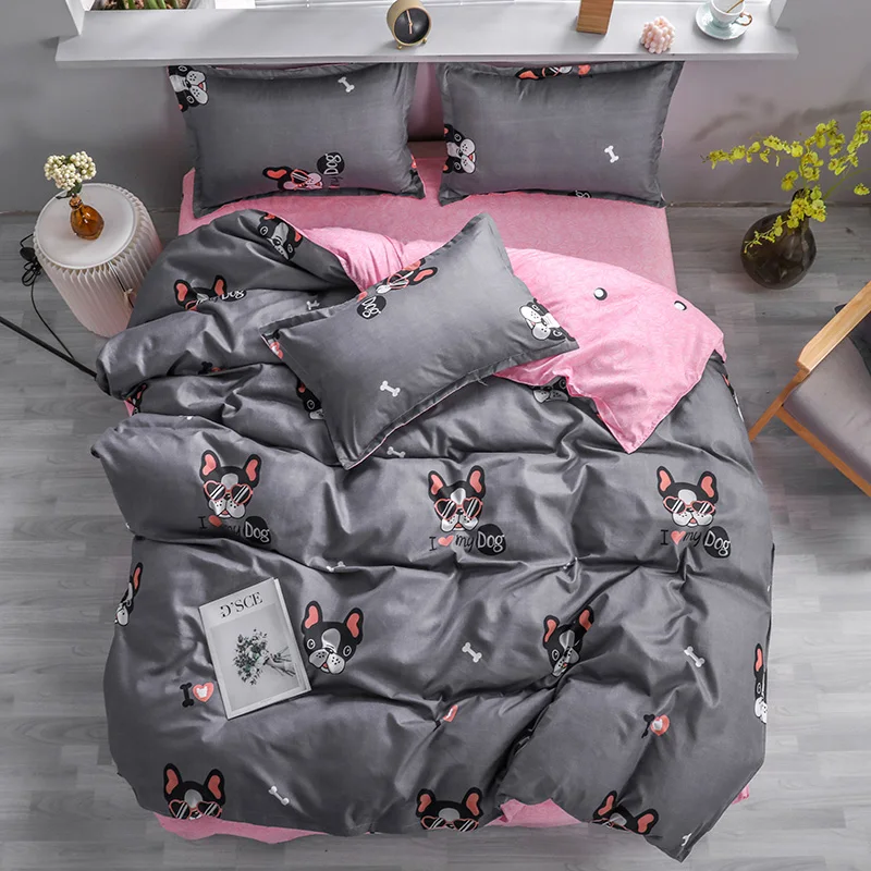 

2020 New Bedding Set 3/4pcs Bed Linens Duvet Cover+ Flat Sheet+pillowcase AB Side Home Grey Bed Set Flower Bed Cover Set No Fill