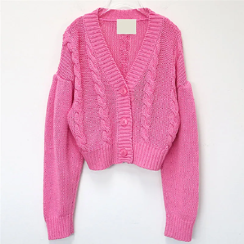 

Autumn Knitted Twist Women's Short Sweater V-Neck Lantern Sleeve Single Breasted Female Cardigans Spring Casual Ladies Sweaters