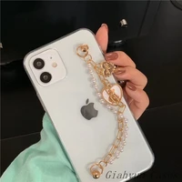 3d metal love bear pearl bracelet chain soft phone case for iphone 12 pro max 11 pro max 6 6s 7 8 plus x xr xs se s10 cover
