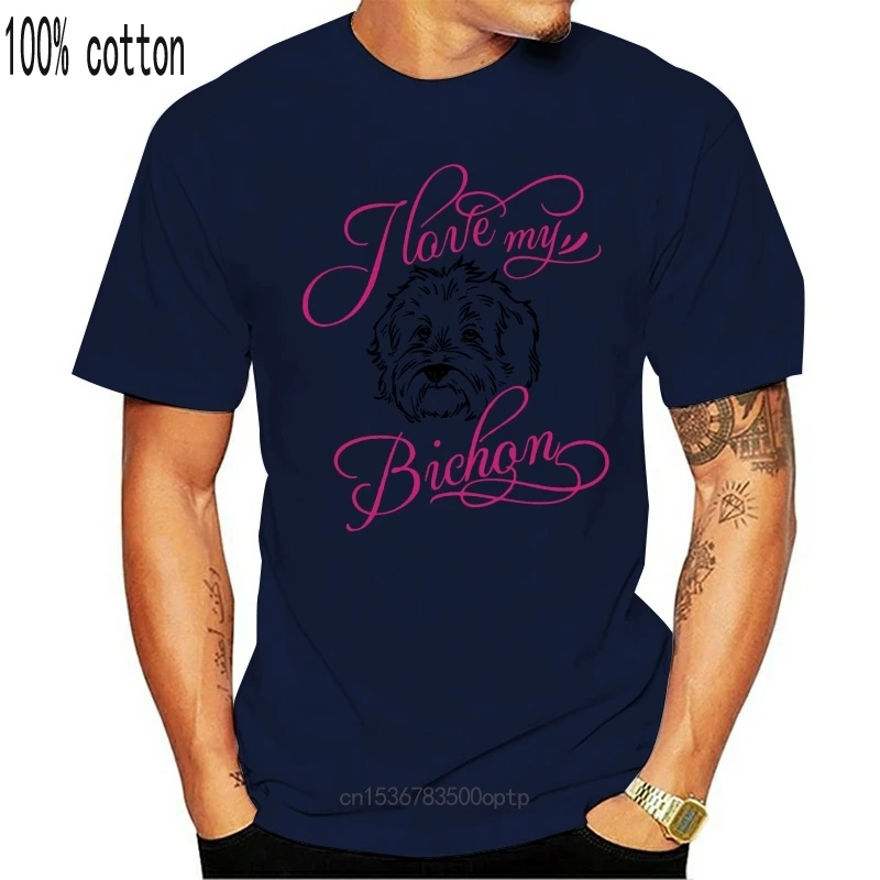 

New Funny Cotton T Shirts I Love My Bichon Dog Breed Shirt Pet Owner Mom Dad O Neck Short Sleeve Tee For Men