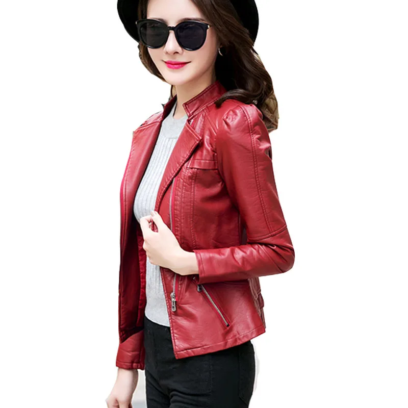 

Lucyever Faux Leather Women Jacket Autumn Long Sleeve Motorcycle PU Short Coat Winter Fashion Zipper Biker Black Luxury Outwear