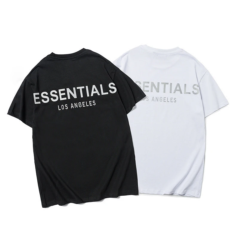 

Summer Oversize Essentials Tshirt 100% 1:1 Men and Women Essentials Back Los Angeles Reflective Letters Loose Oversize T shirt