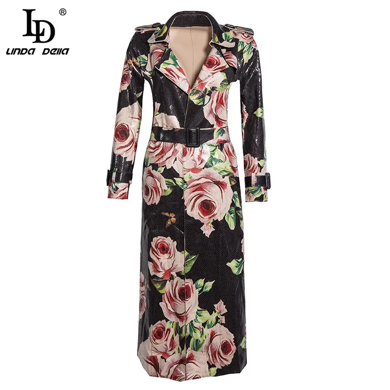LD LINDA DELLA модный осенний Длинный плащ из искусственной кожи женское винтажное