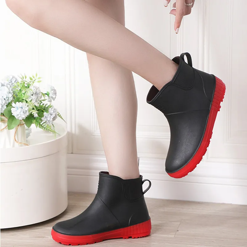 2021 New Comfort Ankle Rain Boots Women Autumn Winter Waterproof Water Shoes Female Slip-on Platform Short Rainboots