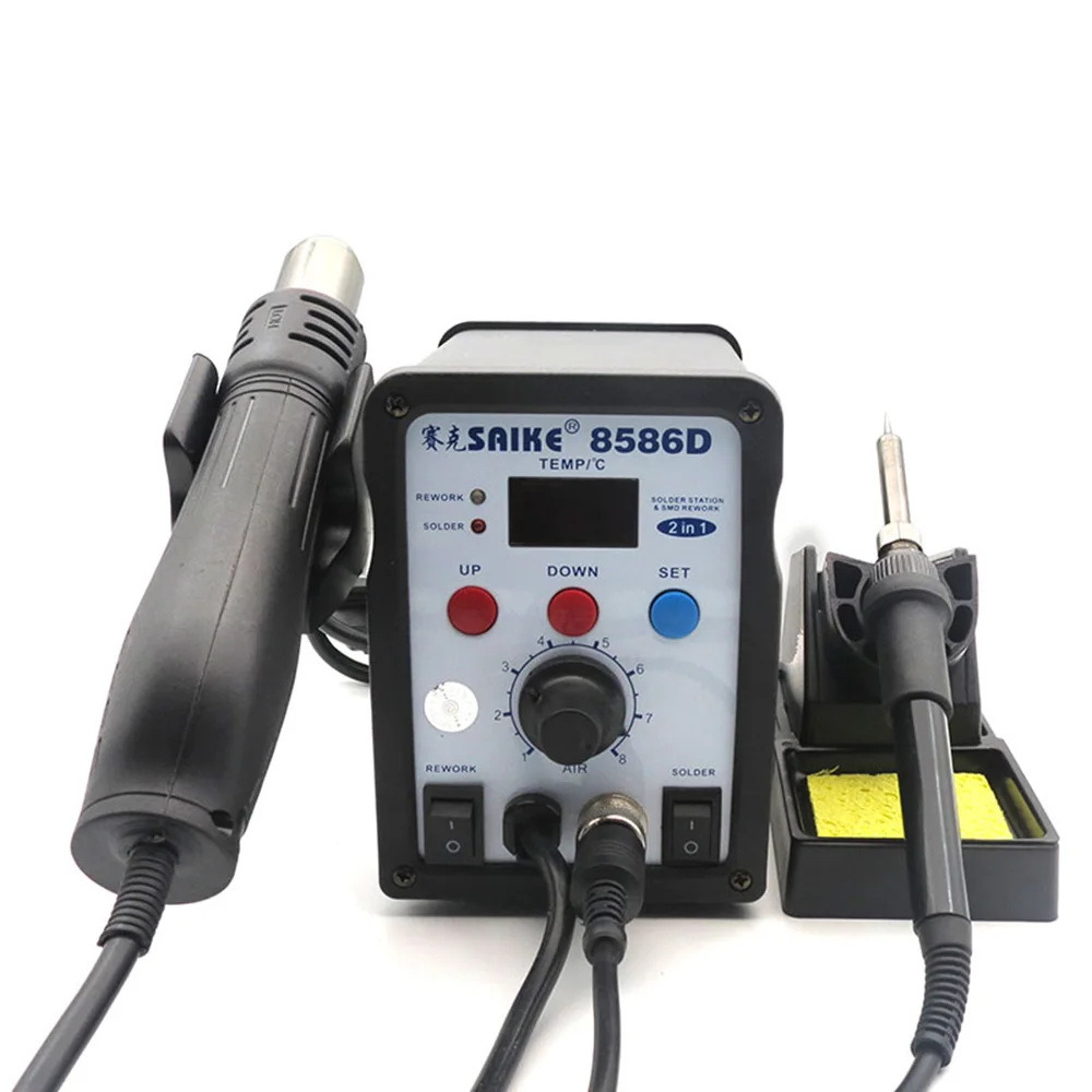 Тепловая пушка паяльная станция Saike 8586D цифровая и паяльник 2 в 1 220 В