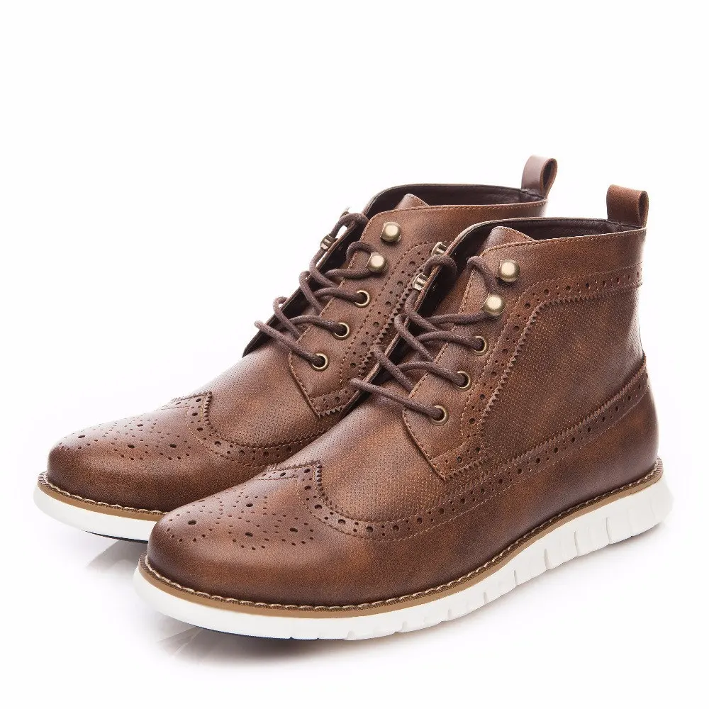 

hot Mens Ankle Boots Lightweight PU Leather Fashion Round Toe Male Casual Shoes British Style Handmade Flat Outdoor Non Slip