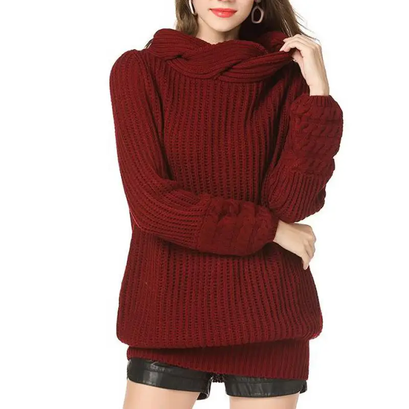 Осенне-зимний модный вязаный свитер с воротником повседневный 5 однотонных