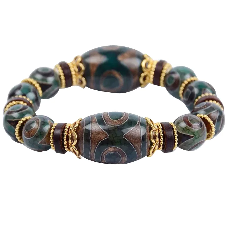 

Drop Shipping Old Tibetan Dzi Beads Bracelet Ethnic Style Great Quality Three eyes Dzi Beads Natural Chinese Jade Stone Jewelry