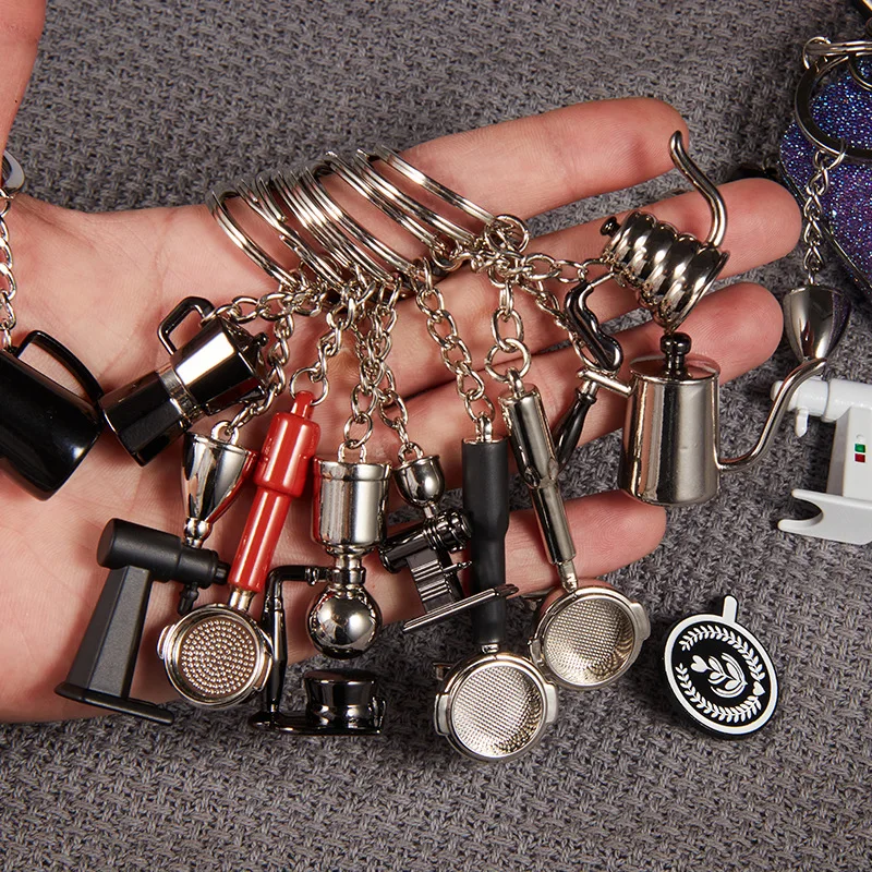 

Metal Powder Maker Keychain Pendant Moka Pot Creative Gift Steam Pitcher Coffee Appliance Keychain