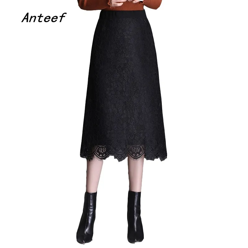 

knitted lace vintage 2021 high waist clothes autumn winter casual loose midi skirts womens skirt women streetwear