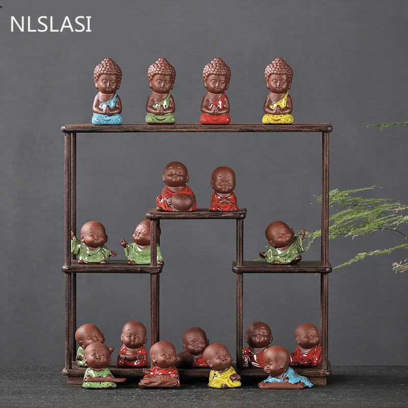 NLSLASI1 шт. фиолетовая глина ручной работы милая статуэтка Будды монаха украшение