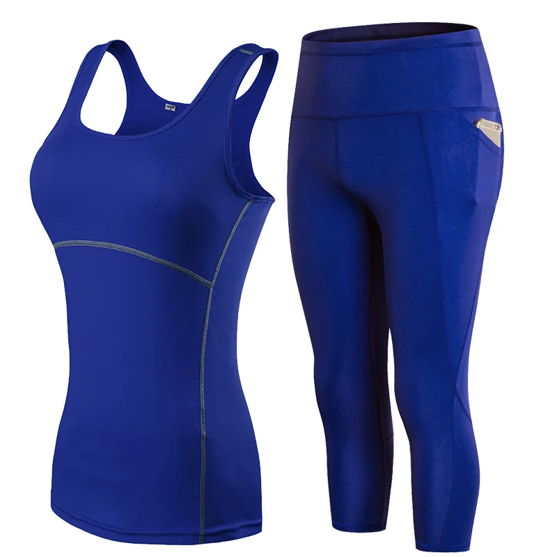 

2021 Gym Woman Sportswear Yoga Set Tracksuit For Women Leggings For Fitness Tight Running Pants Female Sleevess Vest Top