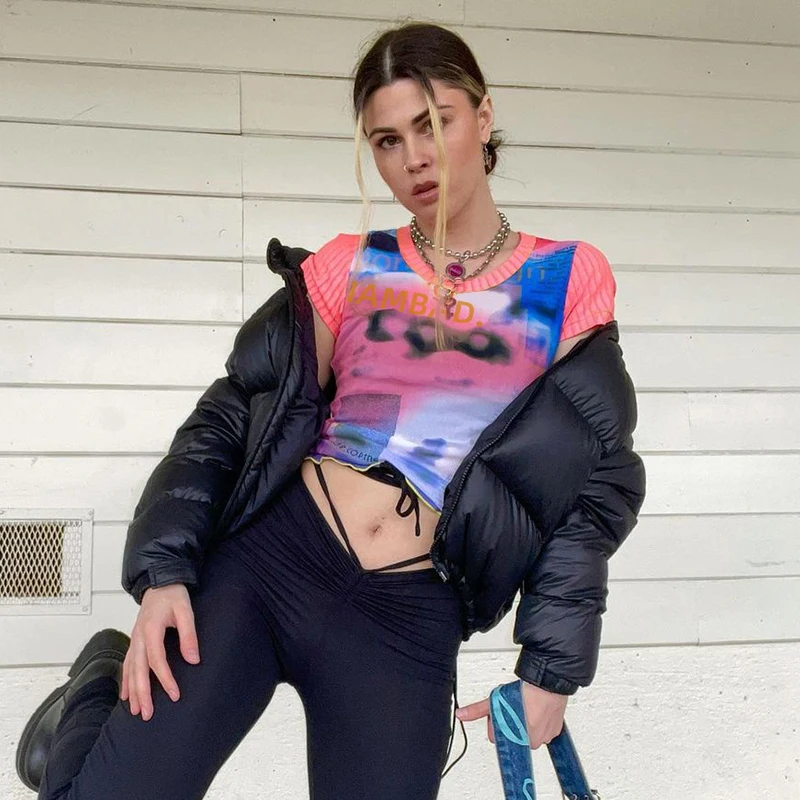 

Rockmore Vintage Tie Dye Print Women'S T-Shirt Sexy Crop Top y2k T Shirt Streetwear Tee Tops Summer Female Harajuku Korean 2021