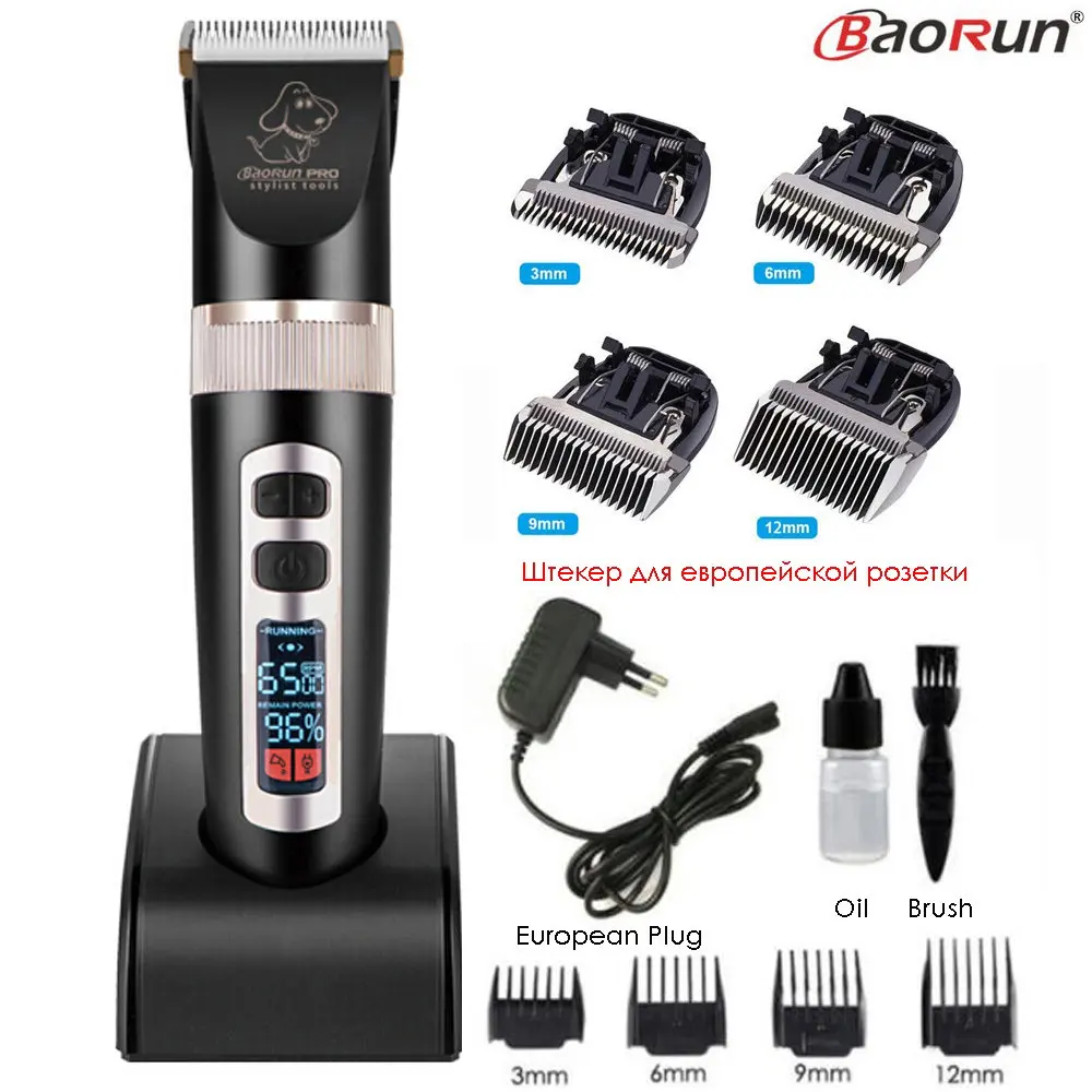 Black Add 4pcs Blade Baorun P9 машинка для стрижки собак Профессиональный ЖК-экран ПЭТ Кусачки для кошек электрический триммер для ухода перезаряжаемая машинка для стрижки животных - Цвет: Black Add 4pcs Blade
