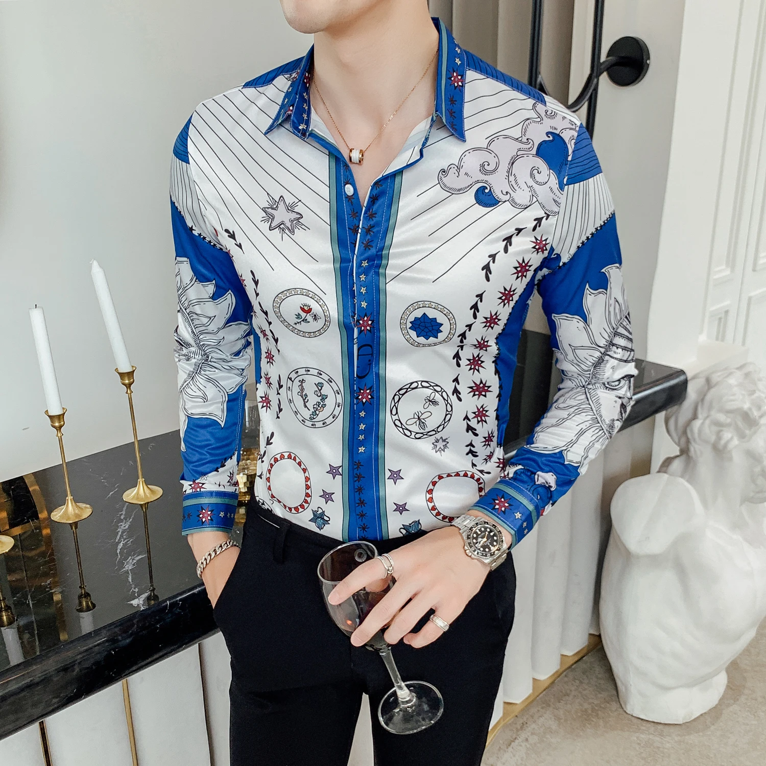 Рубашка с цветочным принтом солнце духов черная белая Vetement Homme осень 2019 мужская