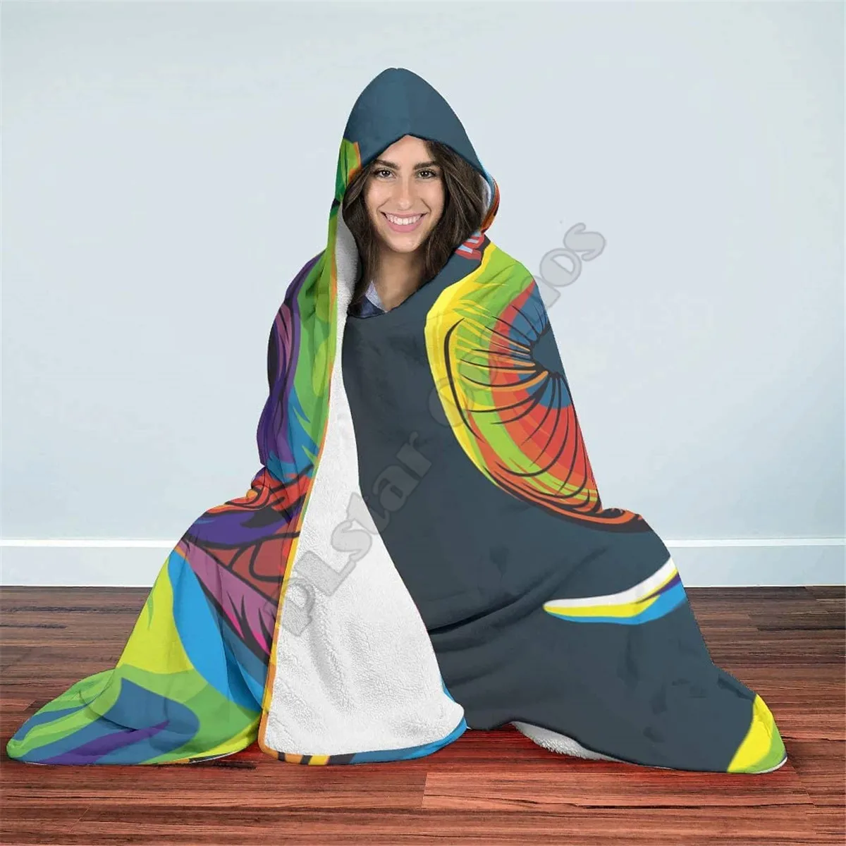 

PLstar Cosmos Animal Colorful Eagle Hooded Blanket 3D Printed Wearable Blanket Adults men women kids Boy Girl Blanket