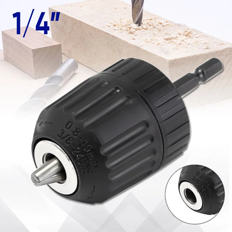 

0.8-10mm Keyless Drill Chuck Screwdriver Impact Driver Adapter 1/4 Shank Tool
