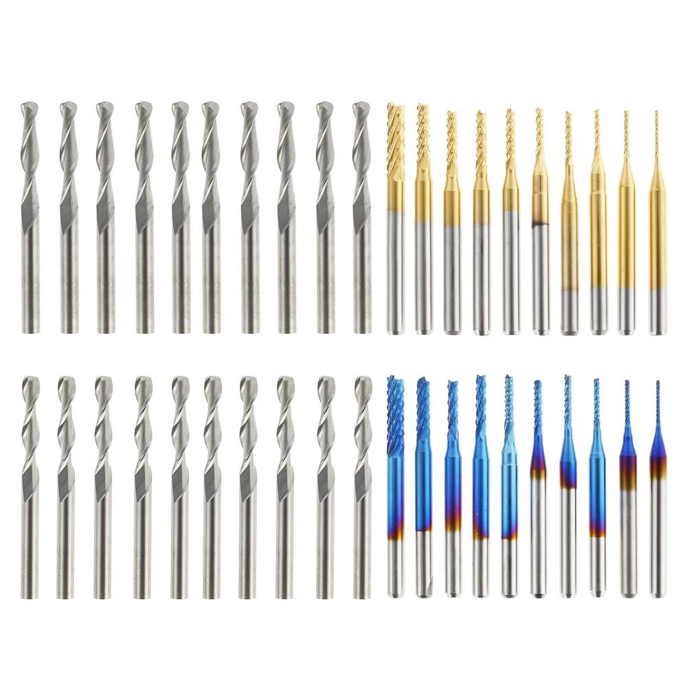 

40pcs End Mill Engraving Bits Set Nano Blue Coat CNC Router Bits Cutting Wood Metal Milling Cutter 1/8" Shank Tungsten Steel