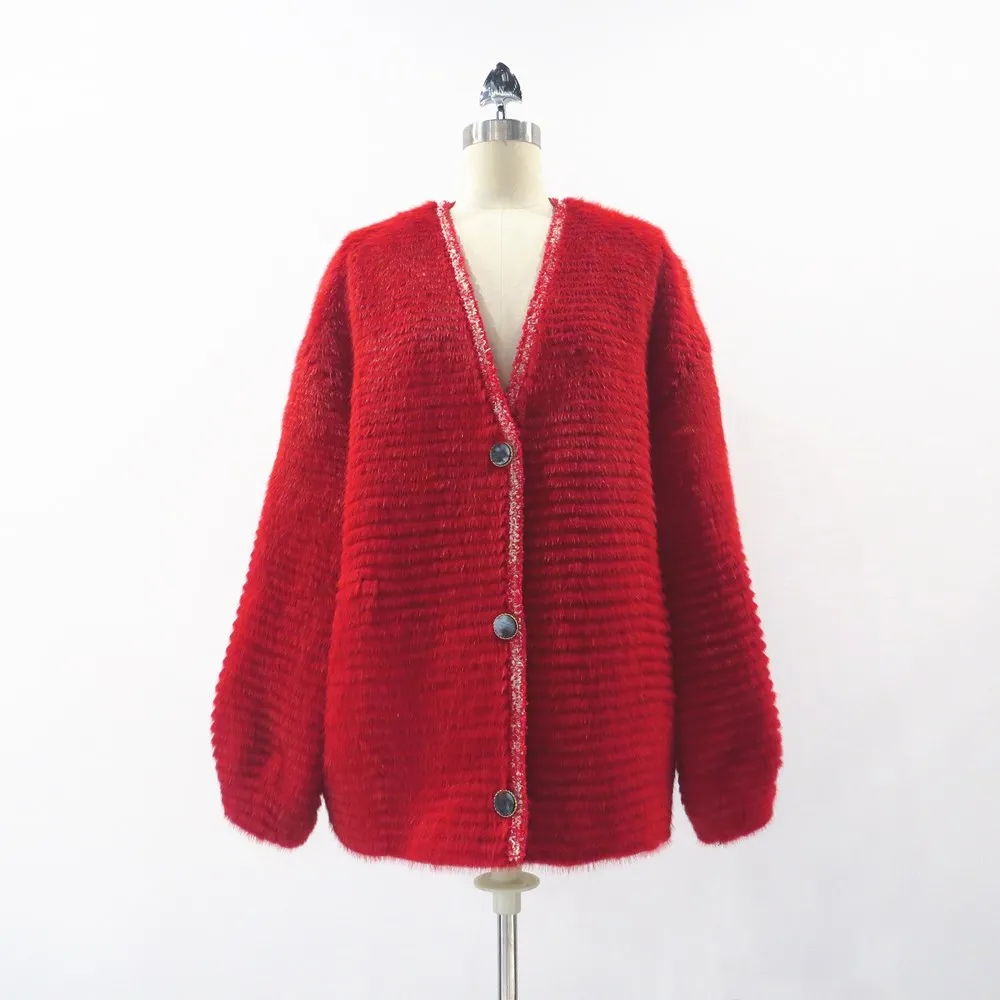 

Новый женский модный и удобный красный Повседневный свитер средней длины из натуральной шерсти норки, может быть изготовлен на заказ