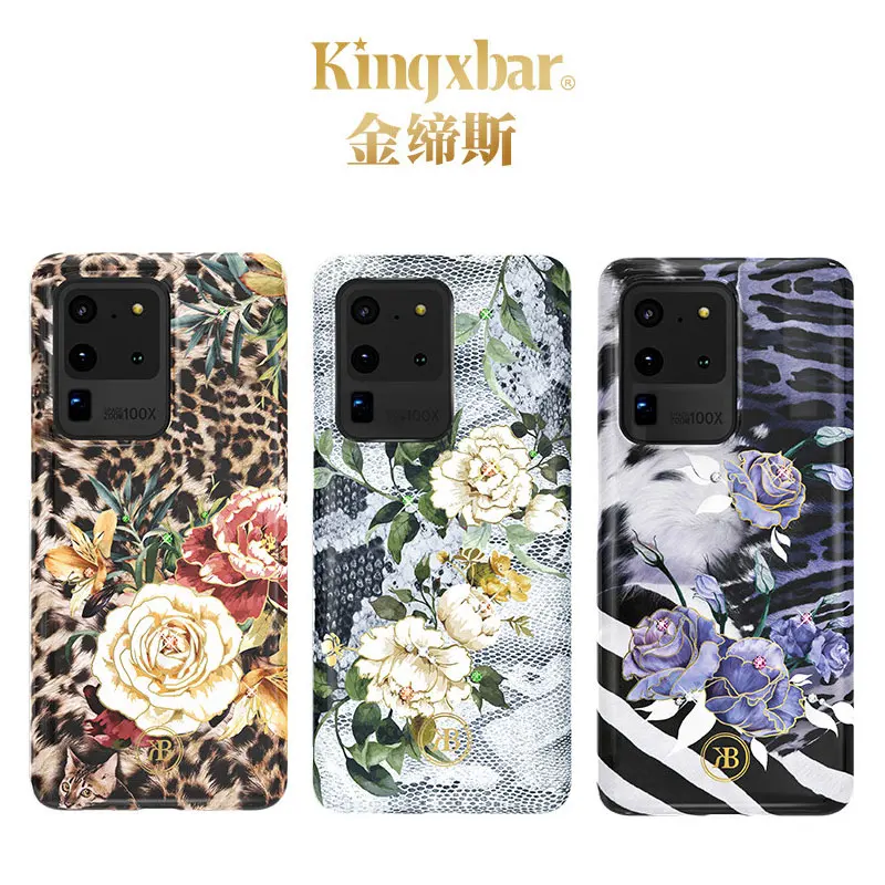 

Блестящий чехол KINGXBAR с цветочным рисунком для Samsung Galaxy S20 Ultra/S20 +/S20, роскошная задняя крышка со стразами, жесткий чехол с кристаллами и блестк...