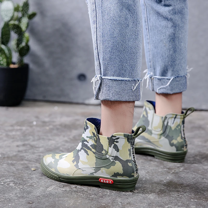 Короткие резиновые сапоги Челси ПВХ мужские камуфляжные галоши мягкая подошва