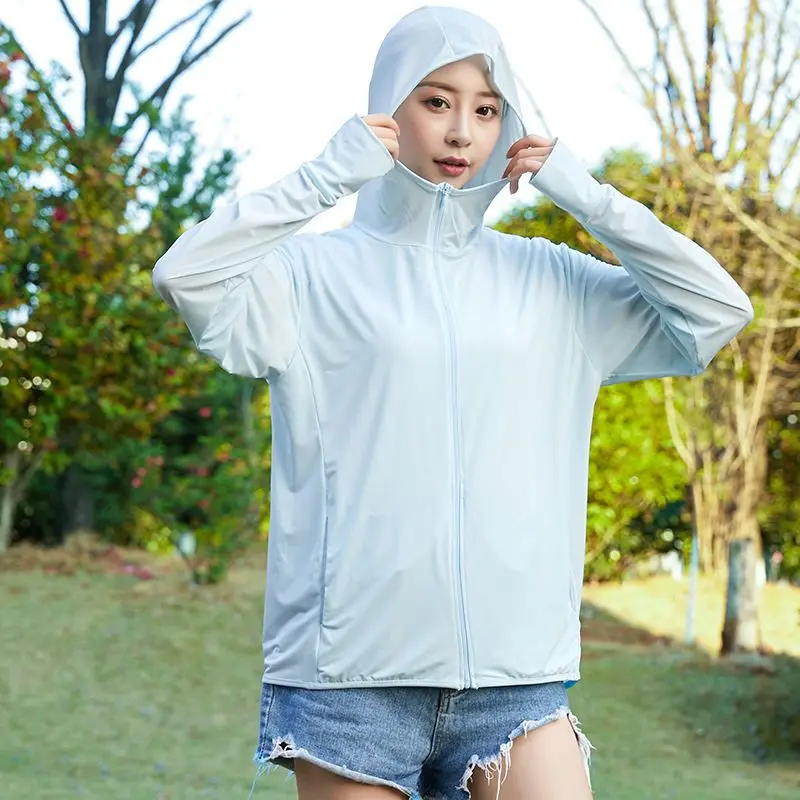 

Women Jacket Sun Protection Clothing Ice Silk Breathable Long Leisure Quick-Drying Cycling Sunscreen Anti-Ultraviolet Thin Coat