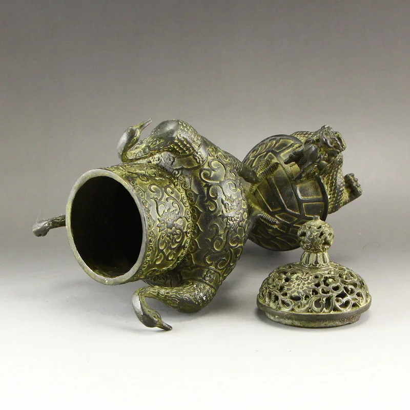 

LAOJUNLU Imitation Antique Incense Burner Smoked Stove Dragon Turtle Crane Incense Burner Pure Copper Crane Dragon Turtle