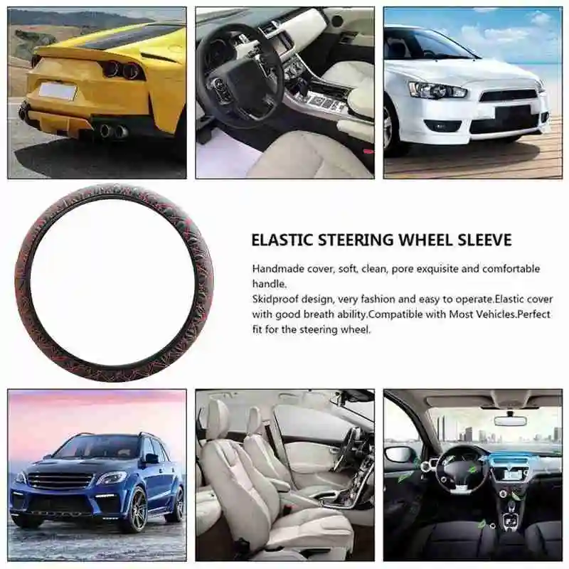 

Car Steering Wheel without Inner Ring Cover PU Leather Cover Protection Non-Slip 38cm D8P0