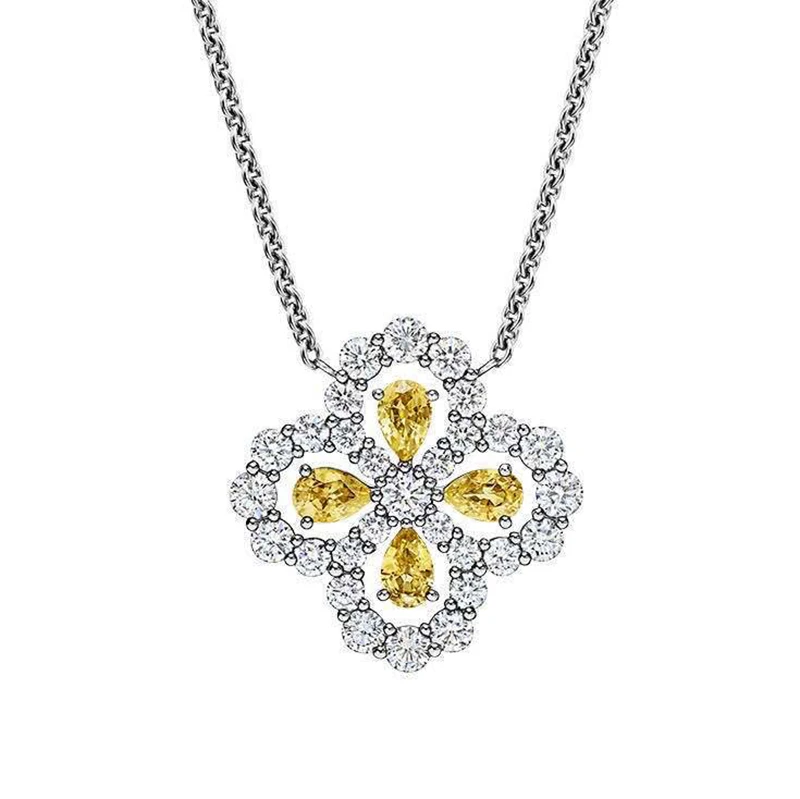

S925 sterling silver necklace lucky four-leaf clover inlaid yellow main diamond simple and sweet necklace 210324-17