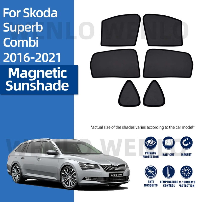 

Занавески на лобовое стекло для Skoda Superb Combi 06/2016-2021, легкие складные чехлы с прохладным пухом, нейлоновые сетчатые автомобильные солнцезащит...