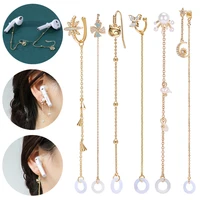 aoedej copper drop earring airpod holder earring women crystal tassel chain earrings cat butterfly ear cuff gold long earring