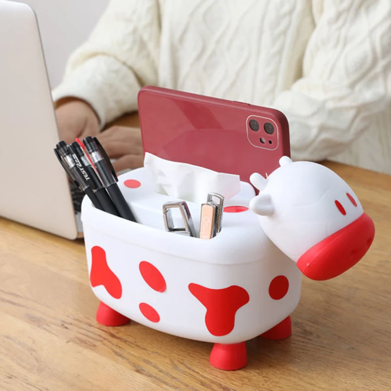 

Multifunction Tissue Box Cow shaped Toothpick Box Creative Living Room Dining Room Office Desktop Tissue Box Cute Paper Box Case
