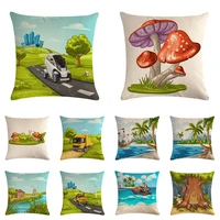 cartoon mushrooms house cushion cover cotton linen pillow cover for sofa bed car home decorative pillowcase